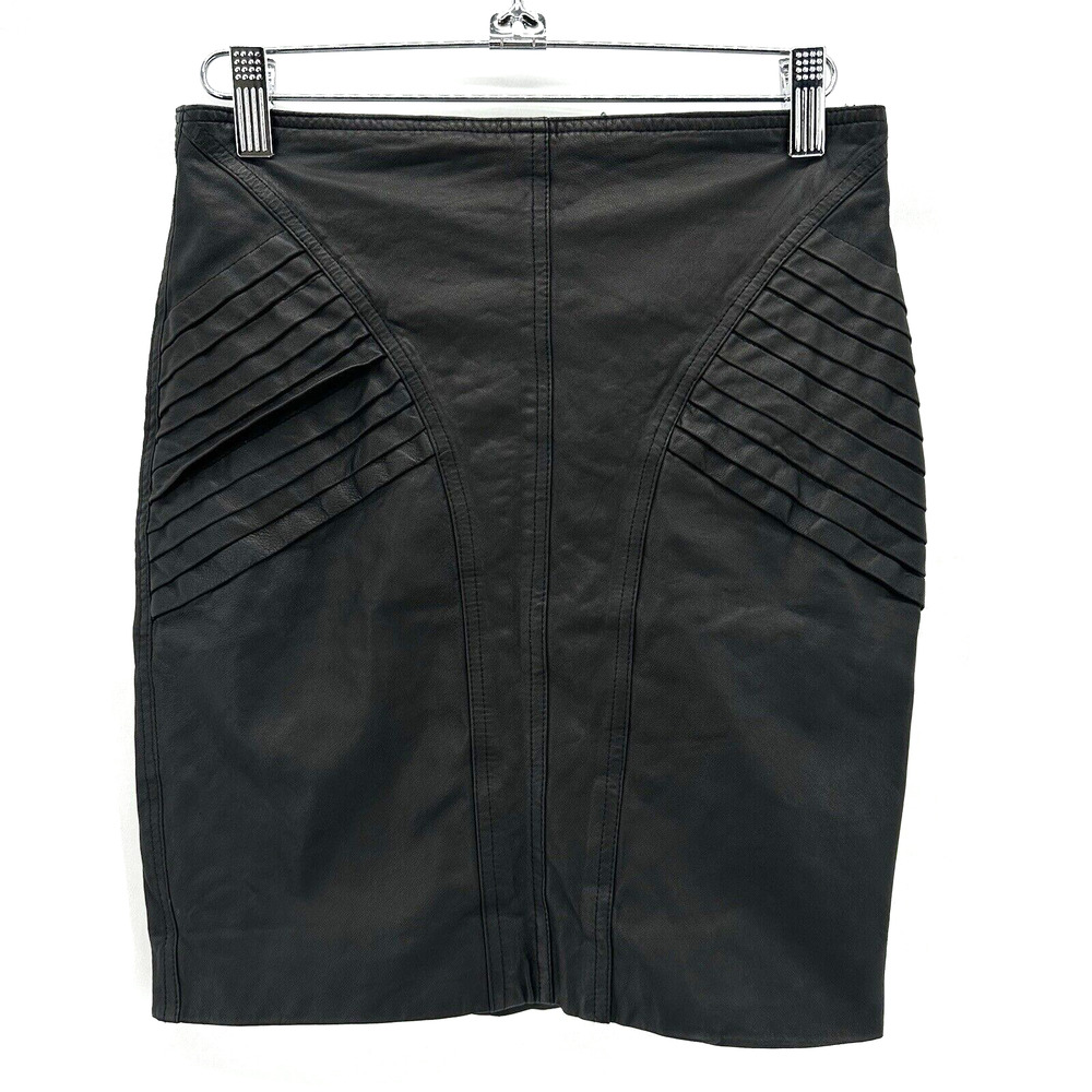 Robert Rodriguez Knife Pleated Pencil Skirt Leather Size 2 Mini Black Moto Retro